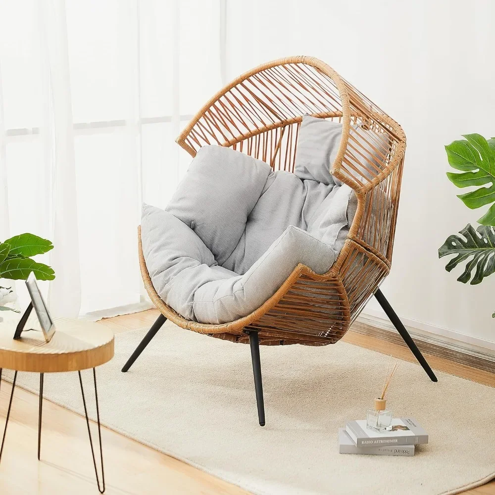 

Outdoor Egg Chair,Rope Open Weave Egg Chair with Stand Lounge Chair for Front Porch, Egg Chair with Cushion