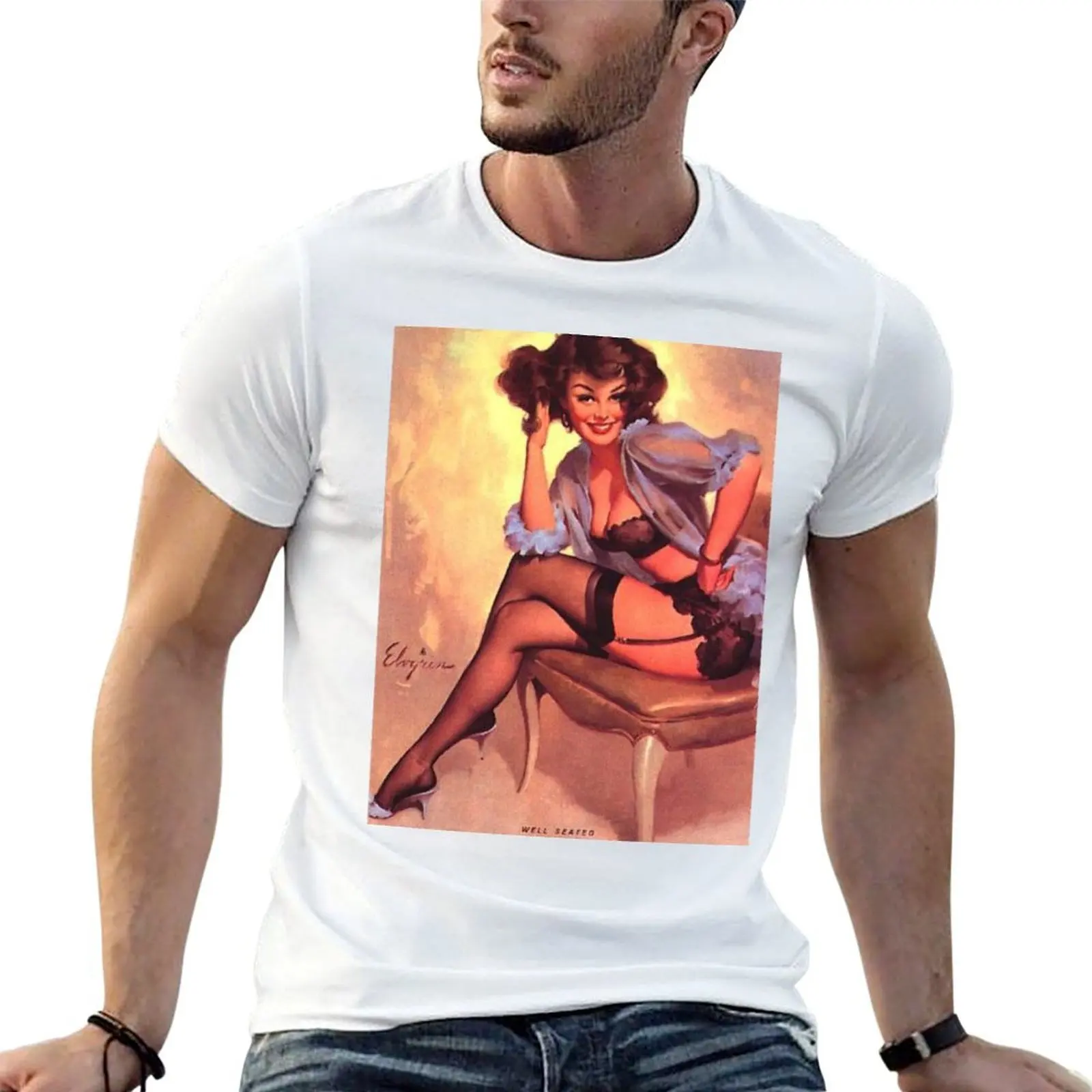 Pin-Up Girl - Elvgren - Vintage T-Shirt cotton tshirt 100% man t shirt heavy cotton t shirts for man graphic vintage T-shirt