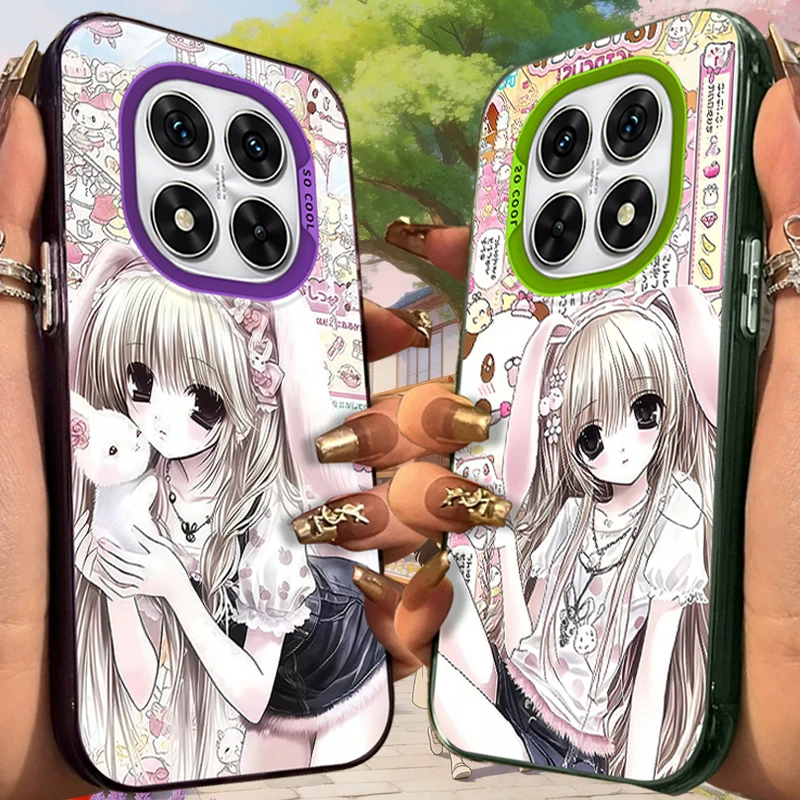 Rabbit Ears Hairband Girl Frosted Case for Xiaomi Redmi Note 15 15C 14 Pro Plus 14C 13 5G 13C 12 4G 12C 11S Acrylic Hard Cover