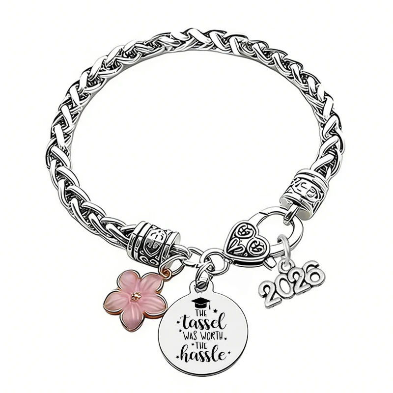 2026 Flower Graduation Charm Bracelet Vintage Twisted Chain Bracelet  For Women Men Inspirational Jewelry