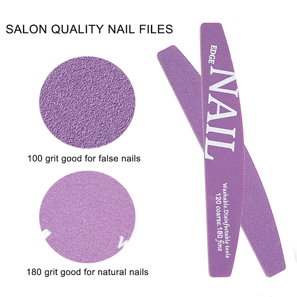 20 قطعة ملفات الأظافر المهنية 120 الخشنة 180 غرامة مانيكير لوازم نصف القمر الرملي الأظافر عازلة الملفات إزالة هلام طلاء الأظافر