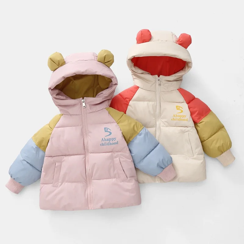 Boys Girls Patchwork Outerwear 2024 Autumn Winter Down Coats Children Thickened Warm Hooded Jackets Kids Fashion Overcoat 2-6Y
