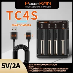 Powerkan TC4S 4-gniazdowa ładowarka 10400 14500 18650 21700 26700 Szybkie ładowanie Akumulatory Ni-MH i litowo-jonowe typu C