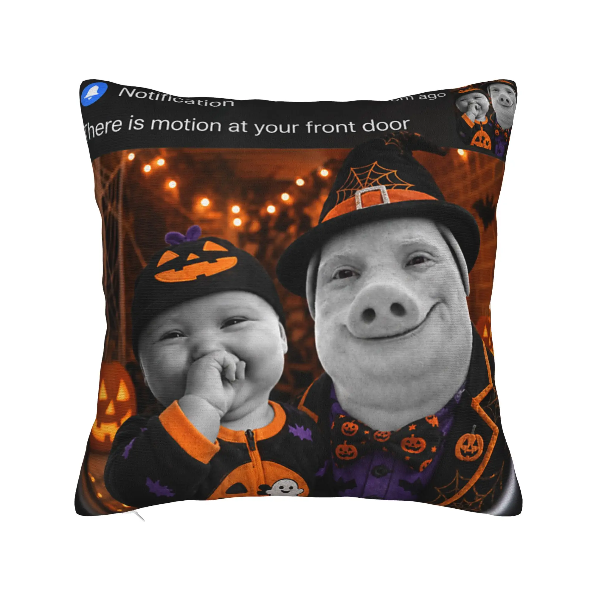 Funny Halloween John Pork and Ai Baby Motion Doorbell Meme Pillow Case Pillow Cover Pillowcases For Sofa Couch Bed Living Room