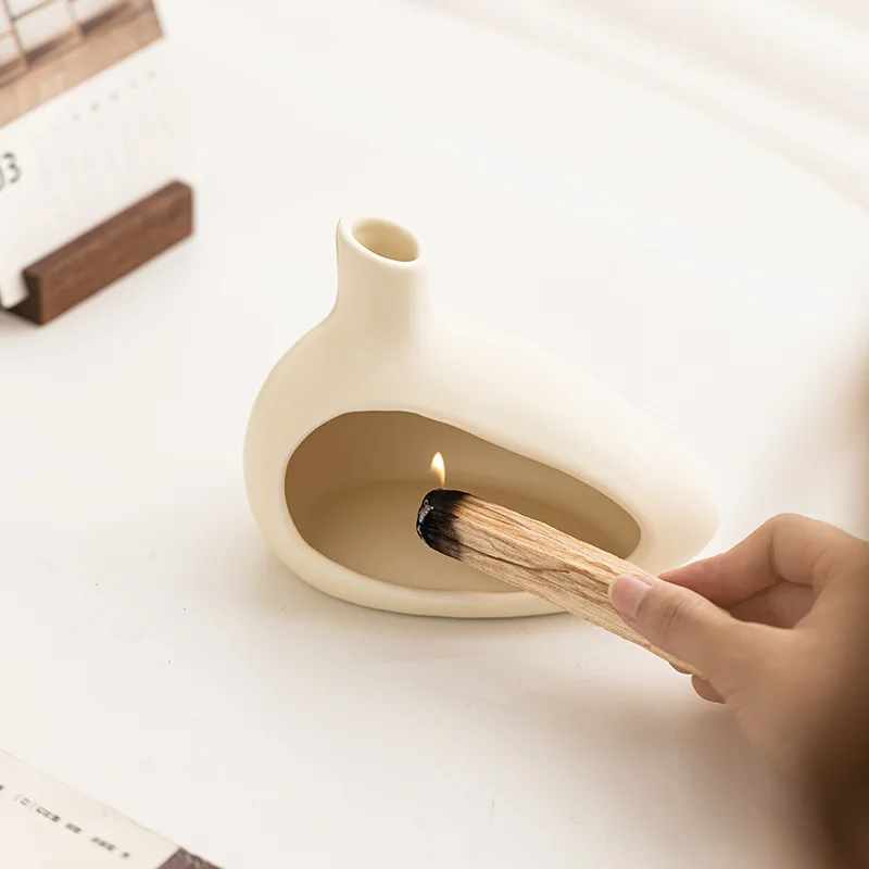 3 in 1 Ceramic Incense Burner Sage Stick Smudge Holder Ashtray with Chimney for Yoga Meditation Home Decor Room Table Top Shelf