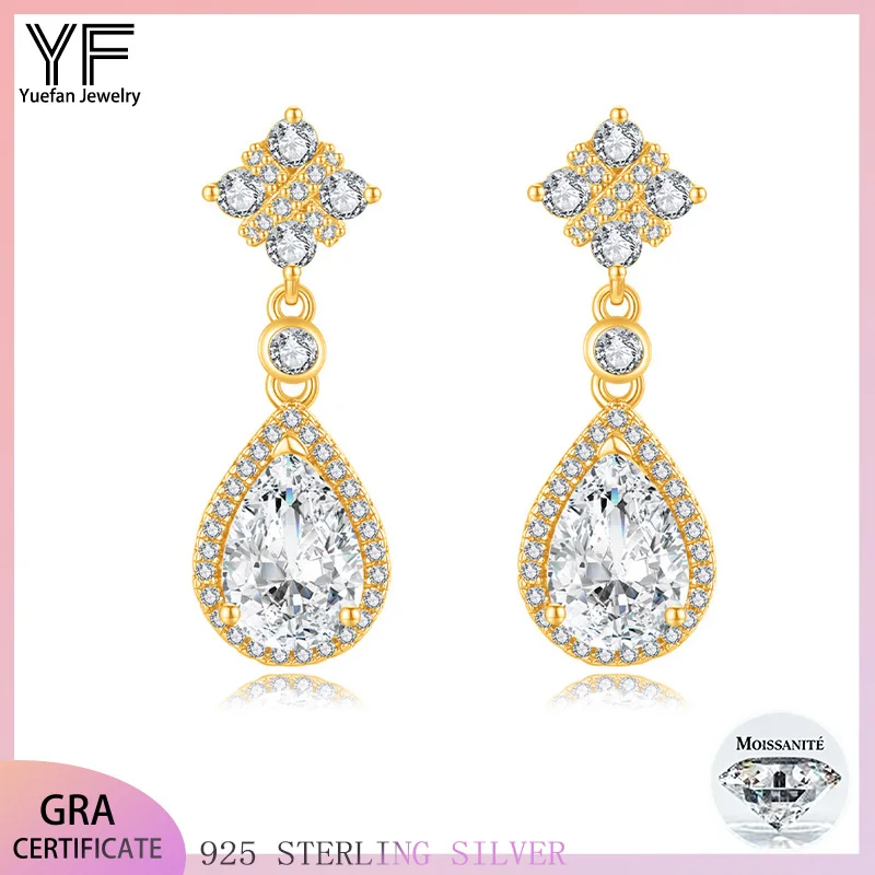 

s925 silver 2-carat teardrop Moissanite women's stud earrings, elegant long earrings, high-end good jewelry wedding stud earring