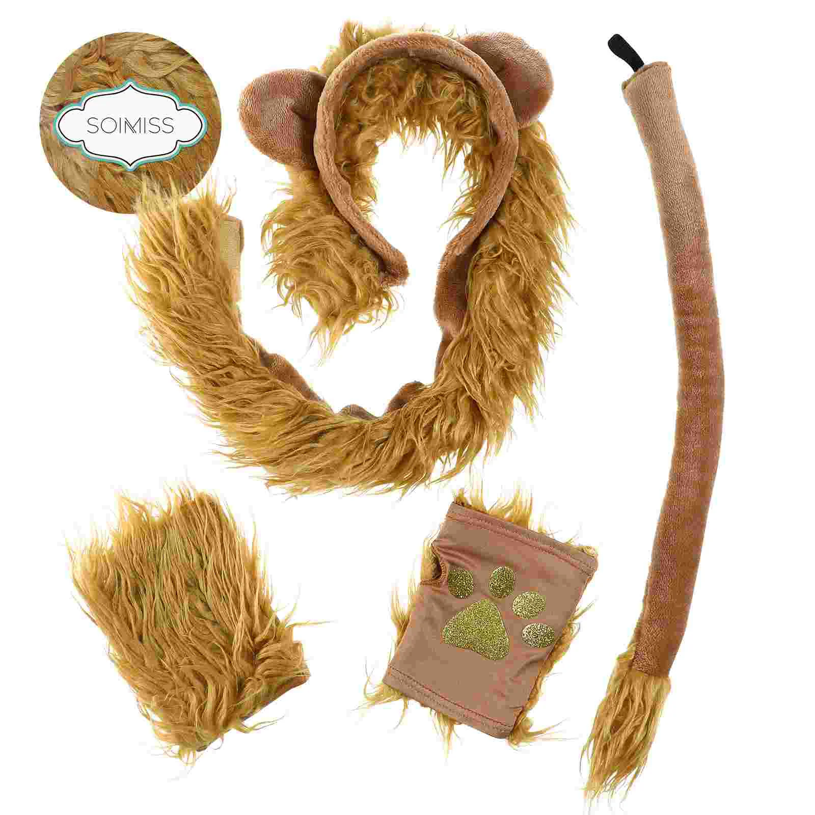 Costume da leone Accessori cosplay Puntelli Set Halloween Orecchie per adulti Fascia per capelli Coda Bambino