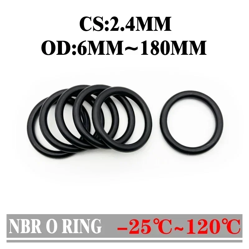 20pcs Black O Ring Gasket CS 2.4mm OD6 ~ 180mm NBR Automobile Nitrile Rubber Round O Type Corrosion Oil Resistant Seal Washer