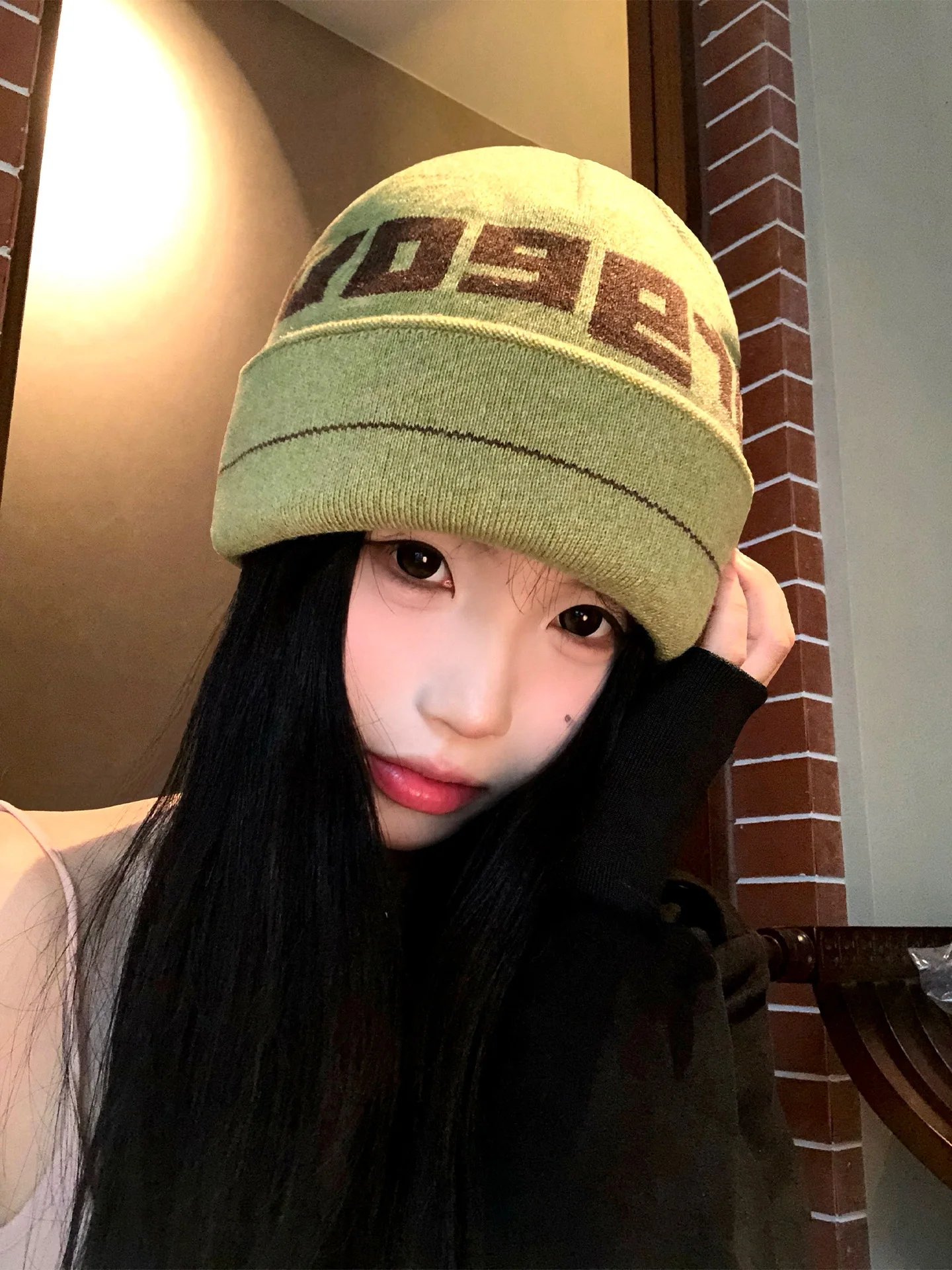 Warm Knitted Hat Women's Autumn Winter Outdoor Climbing Letter Pattern Large Circumference Woolen Cap Casual Style Non-Adjust...