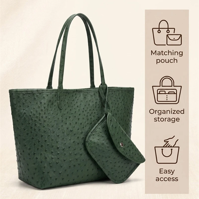 Alirattan New Soft Leather Shoulder Bags For Women,Fashion Luxary Ostrich Snake Crocodile Pattern Large Capacity Commuter Bag