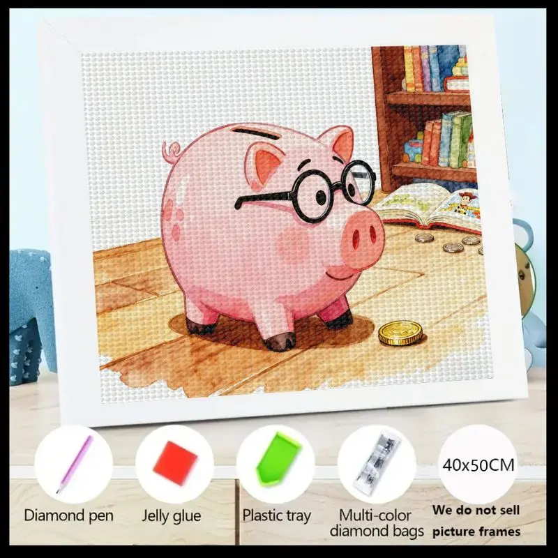 

1 шт., 5D полная дрель, набор для алмазной живописи «сделай сам», милая мультяшная копилка в очках, сверкающие хрустальные стразы, животное, искусство Cro