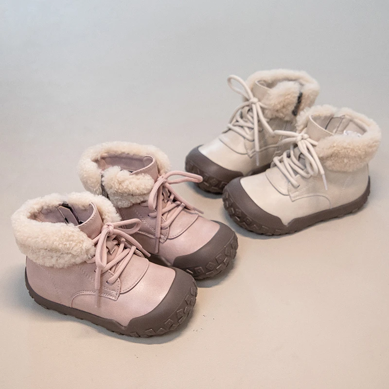 طفل الفتيات لينة رقيق الأحذية الجلدية 2025 جديد الشتاء الاطفال الدافئة اصطف الثلوج الأحذية عدم الانزلاق مقاوم للماء تنوعا الأحذية المدرسية #6