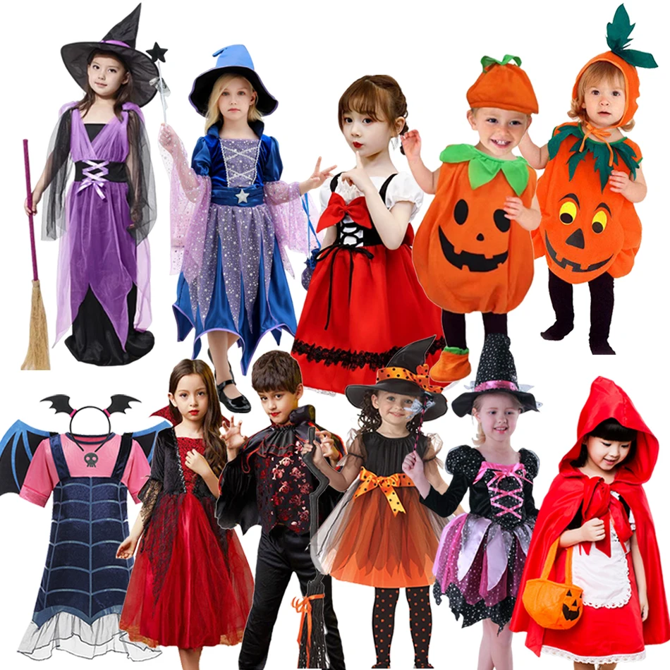

Girls Halloween Cosplay Witch Vampire Kids Children Pumpkin Costume Little Red Riding Hood Dress Vestidos Carnival Party Clothes