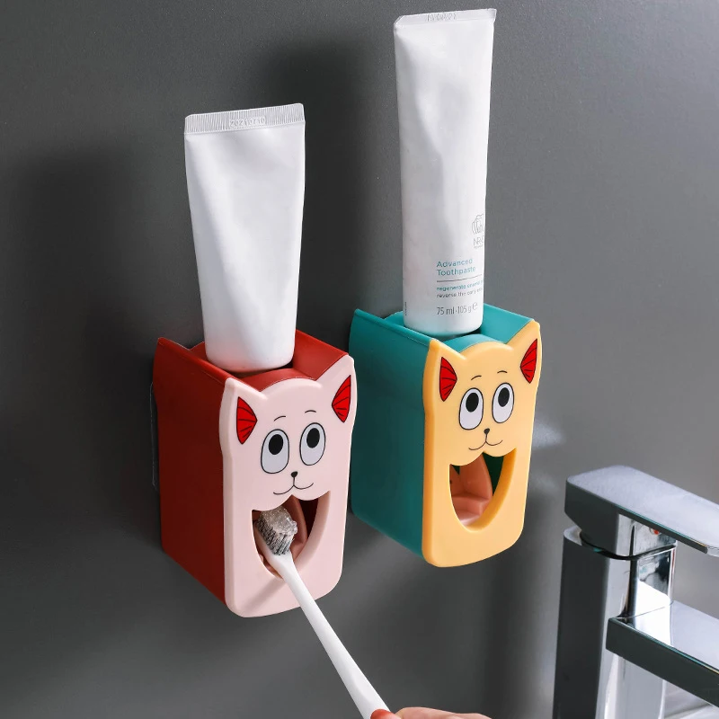 Cartoon Toothpaste Squeezer Automatic Toothpaste Holder Wall Mounted Press Dispenser Tube Stand Cute Bathroom Accessories