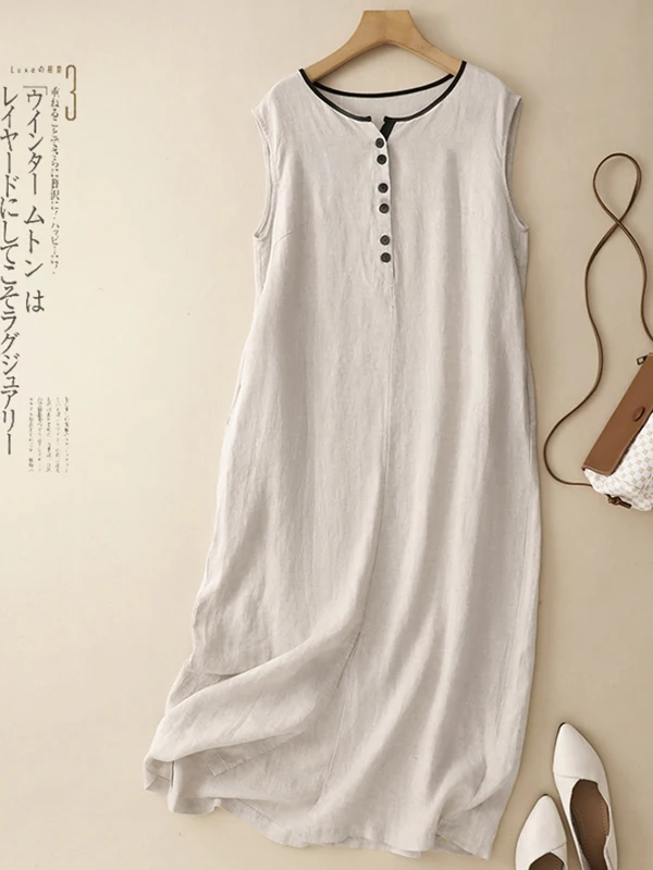 

High-End Korean Japanese Spliced Color round Neck Sleeveless Women's plus Size Retro Design Vest Dress A-Line Long Summer Dress
