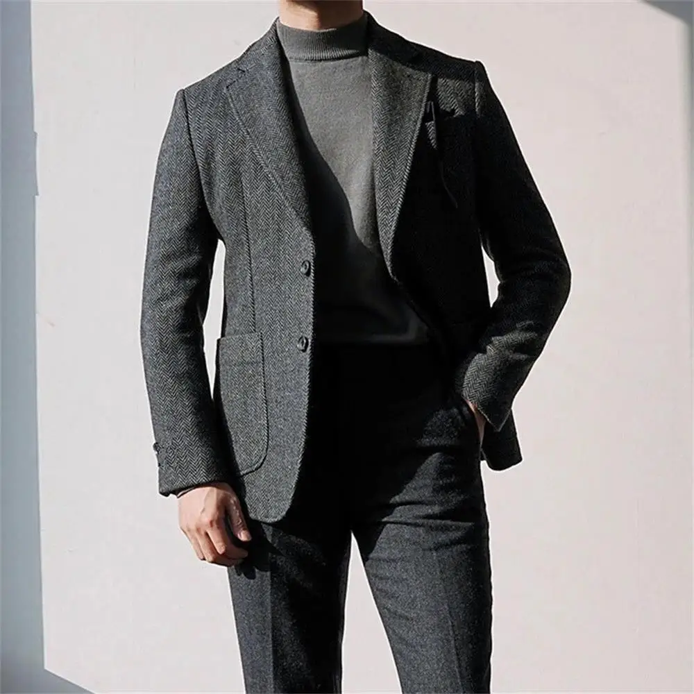 

Italian vintage coarse floral business Herringbone Man Suit 2Pcs Set (Jacket + Pants) Suit Pants Man Casual Blazers custom suit