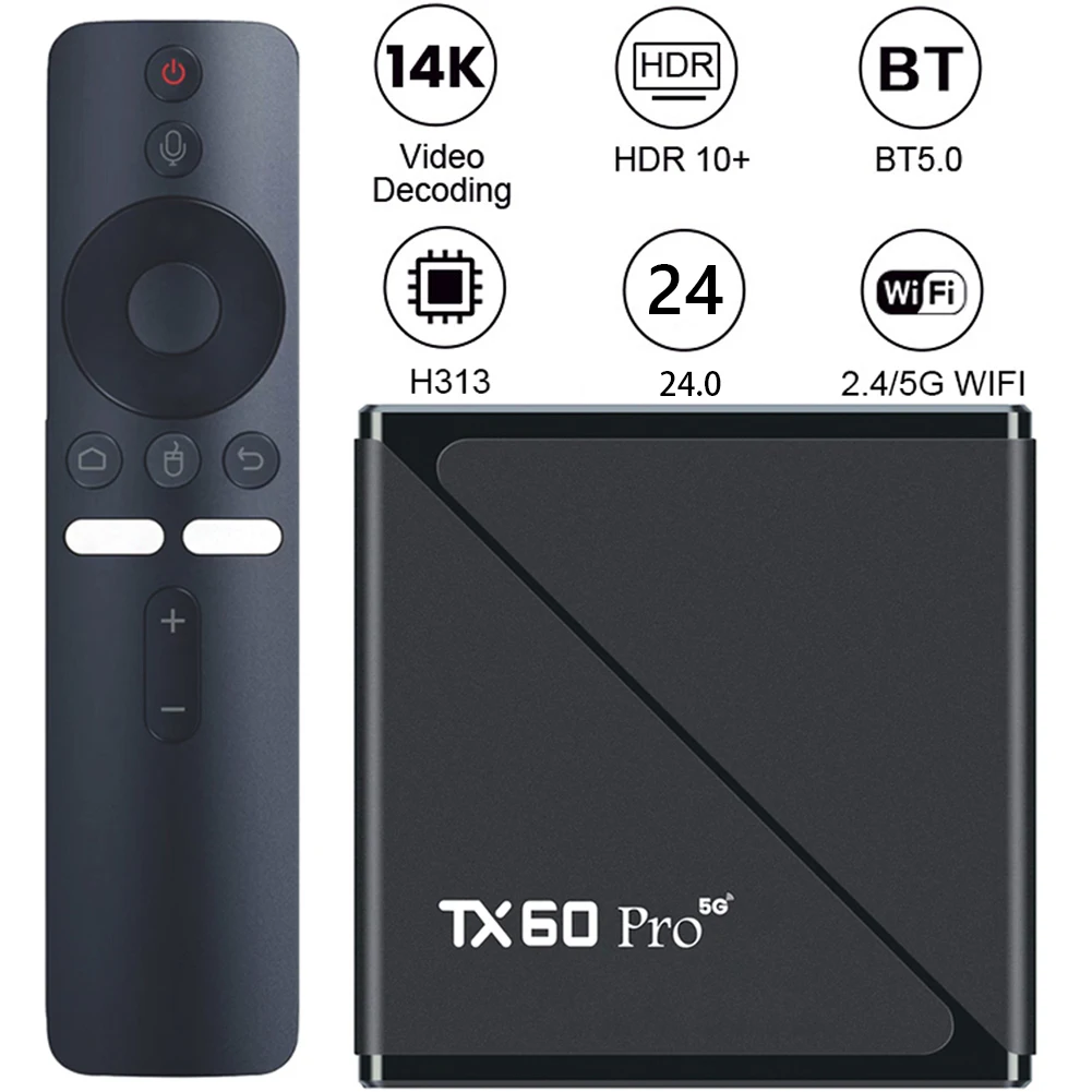 جديد صندوق التلفزيون الذكي أندرويد 24 TV Box TX60 PRO شاشة ديجيتال 14K 2.4G 5G المزدوج واي فاي 6 فك التشفير مشغل الوسائط المنزلية فك التشفير