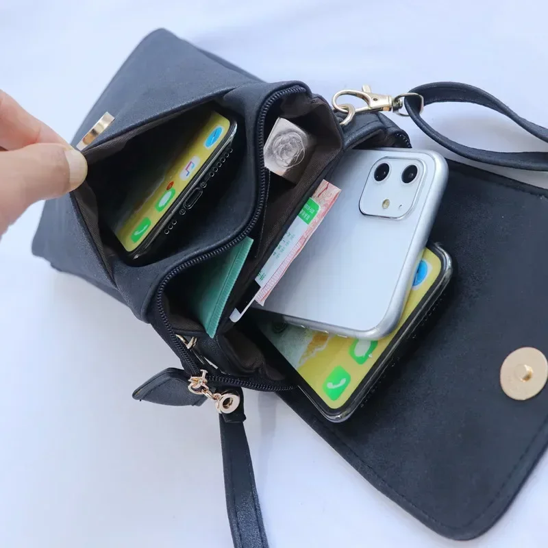 Bolso cruzado de cuero PU para mujer, bandolera pequeña con solapa sólida para teléfono móvil, a la moda