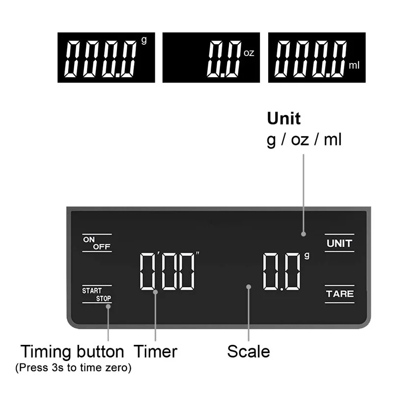 Balance de cuisine numérique portable avec minuterie, haute précision, balance électronique, poids en grammes, café, nourriture, expresso, 3kg, 0.1g