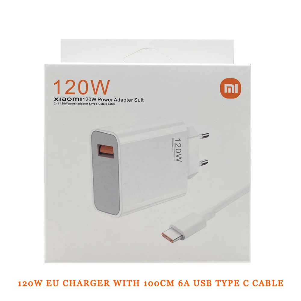 Original XIAOMI 12X 120W Tubro Charger With 6A Type C Cable Fast Charge Quick Adapter For MI 13 12 S 11T Ultra Redmi K 50 30 Pro