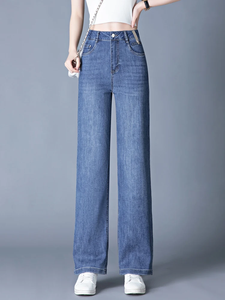 

High Waist Wide Leg Soft Denim Jeans Women's Spring Autumn Loose Casual Pants Korean Version Slim Straight Tube Pants