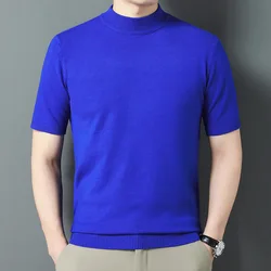 Men's Half Turtleneck Collar Sweater Thin Knit Multicolor Short Sleeve Sweater