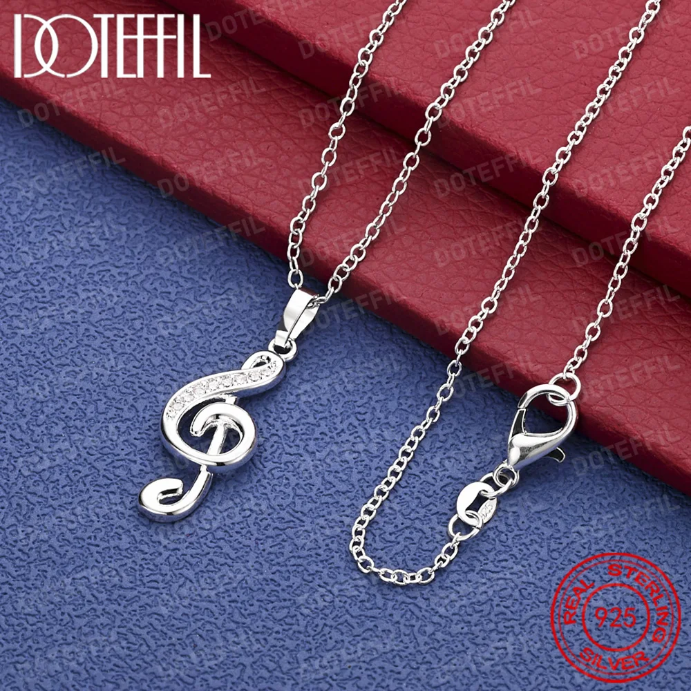 925 Sterling Silver Musical Symbol AAA Zircon Pendant Necklace For Women Fashion Wedding Party Charm Jewelry