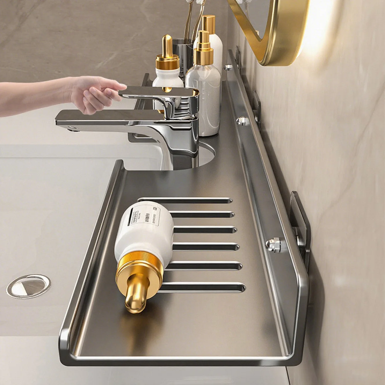 Faucet storage rack U-shaped countertop storage rack carbon steel hole-free wall-mounted household bathroom storage rack