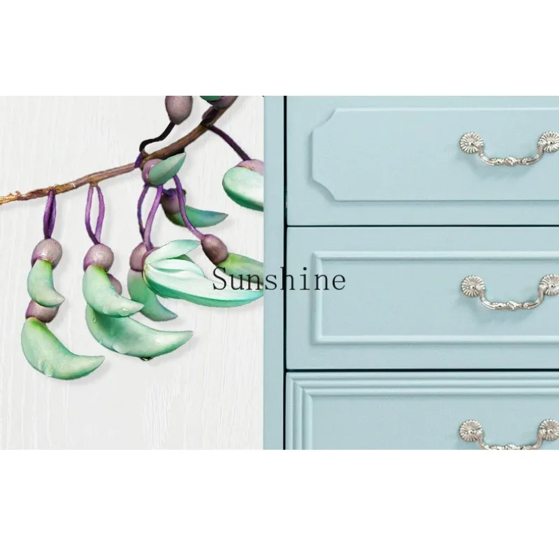 Light Chinese antique baby blue five buckets solid wood bedroom decoration foyer entrance Italian cabinet  FT