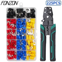 225pcs Insulated Cable Connectors Kit With Wire Stripper Crimp Terminals U-Shaped Fork Spade Terminals AWG22-10 M3 M4 M5 M6 M8