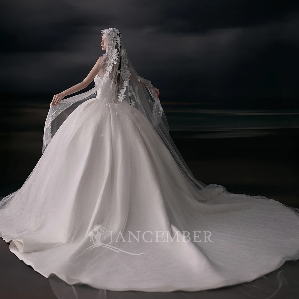 Charming White Ball Gown Customized Wedding Dress For Bride 2026 Strapless Lace Organza Skirt Long Train vestidos de novia boda