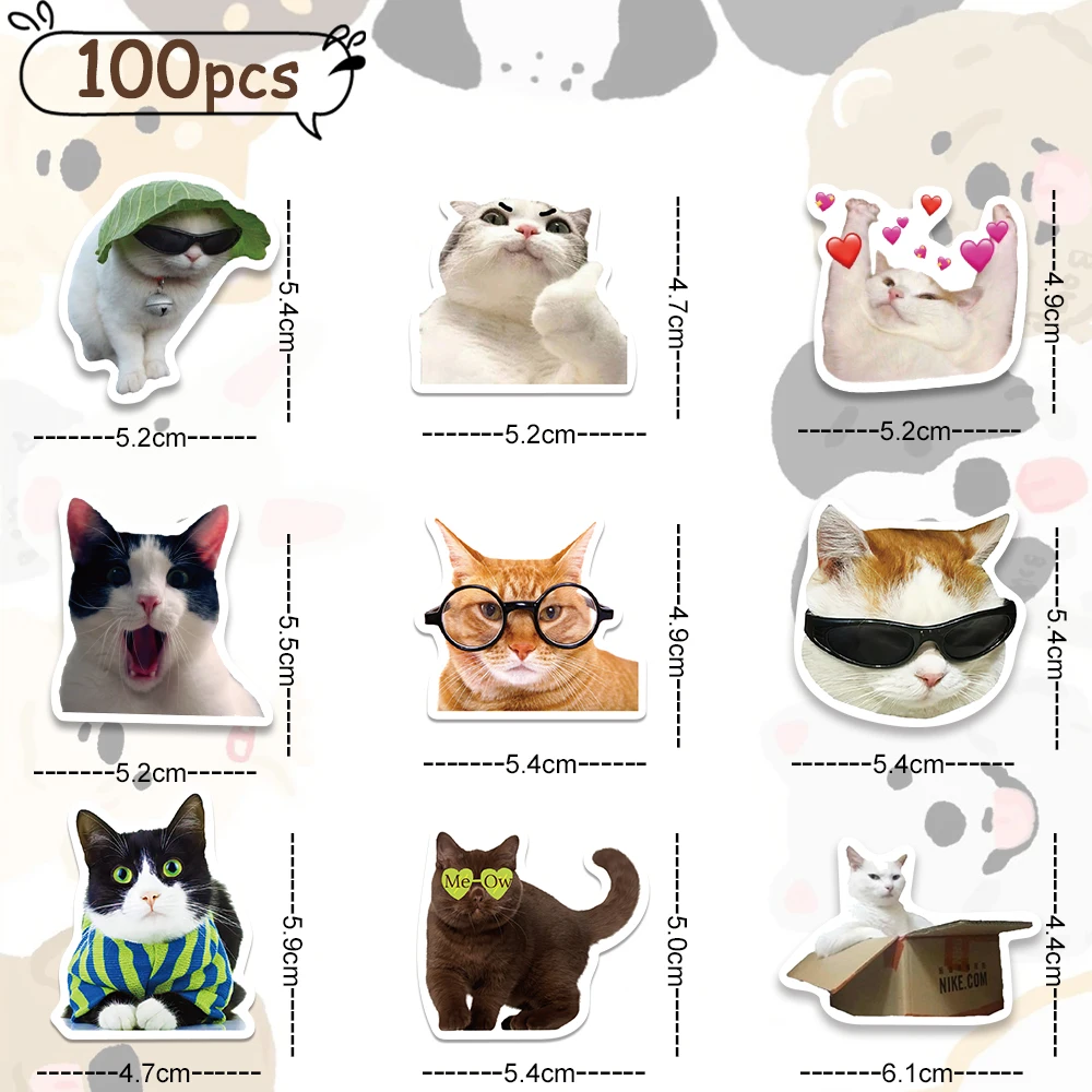 50/100pcs Funny Cute Cat Kitten MEME Animals Stickers Kawaii Decals Scrapbooking Notebook Luggage Laptop Skateboard Sticker Toy