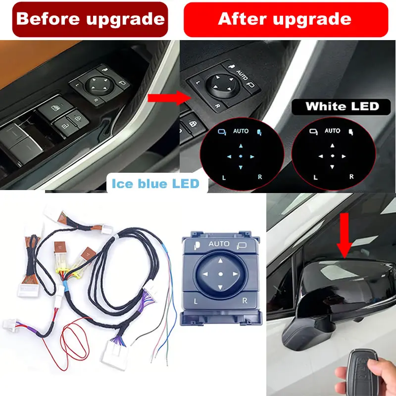 Car rearview mirror remote control automatic folding upgrade with LED light For Toyota RAV4 Crown Lexus Rear-view mirror switch