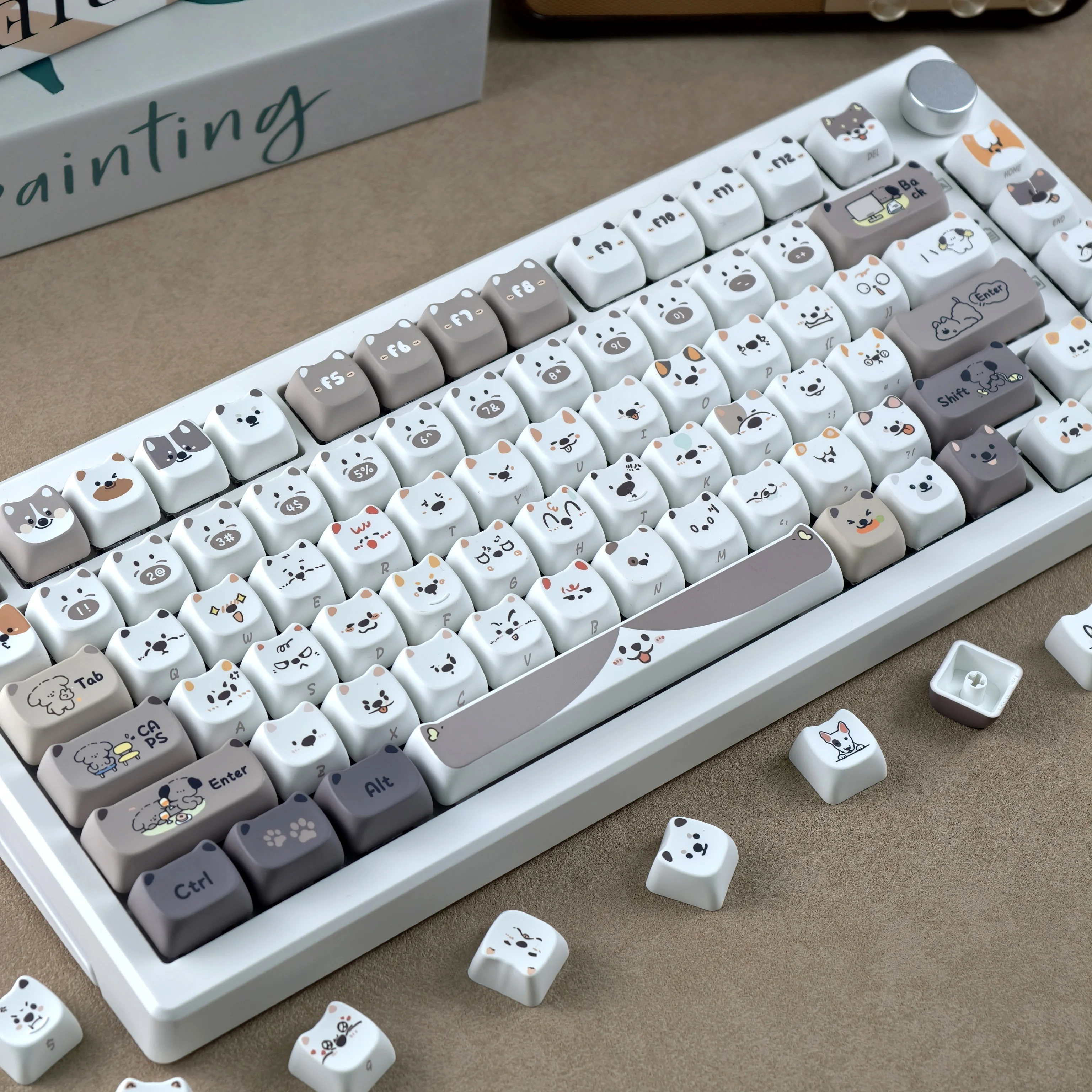 MAIMOOO Keycap  Puppy Team MAO Set AULAF75/F99 White Cute Keyboard Keycaps Personalized customization Black White Key Cap