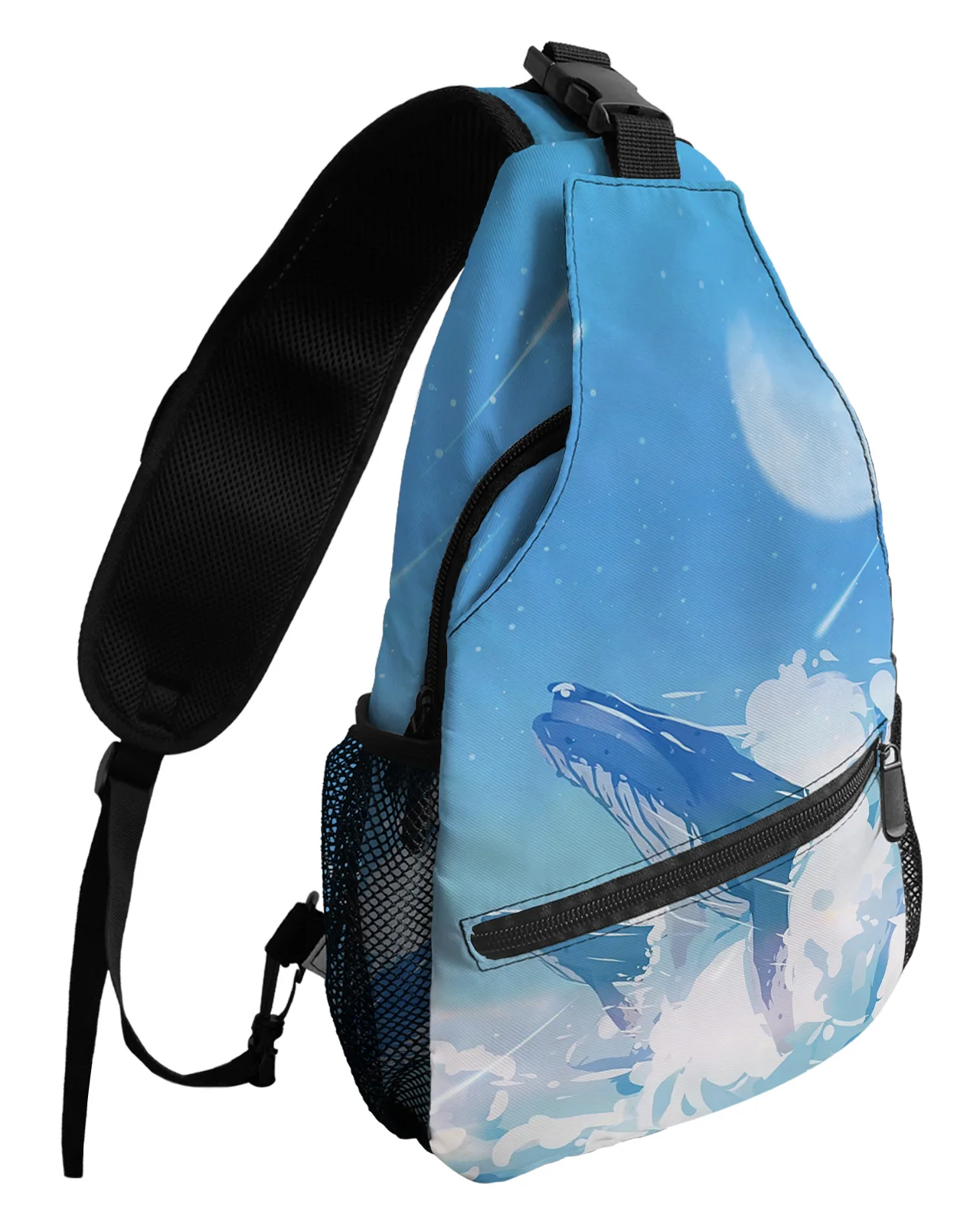 Whale Blue Sky Meteor Star Cloud Chest Bag for Man Women Casual Crossbody Bag Travel Shoulder Bag Large Capacity Sling Bag