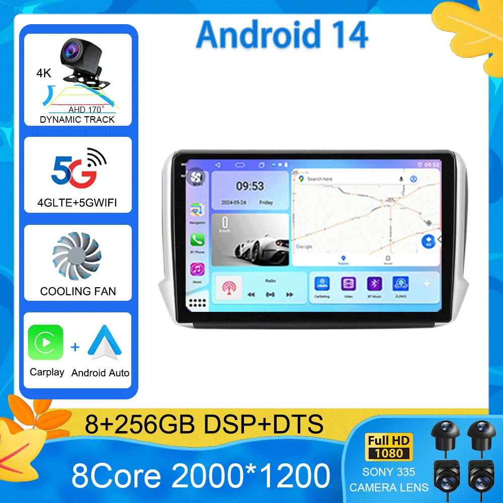 

Android 14 For Peugeot 2008 208 Series 2012-2018 Car Multimedia Navigation GPS Carplay Stereo Autoraido Radio WIFI 4G 360 camer