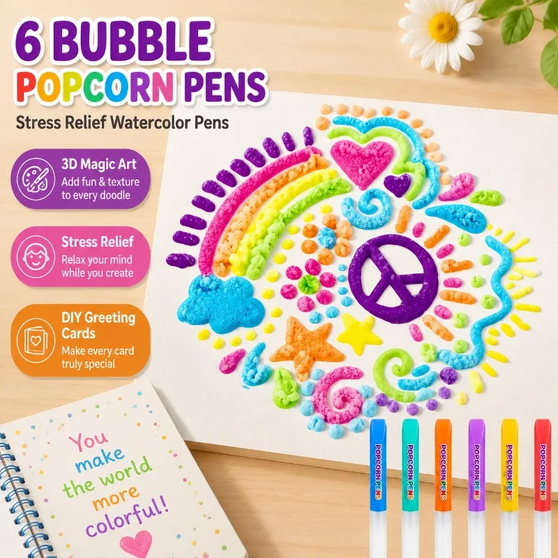 Popcorn Bubble Pen DIY Cotton 3D Printing Painting Puff Pen Puffy Effect Drawing Marker Creative Handcraft Graffiti Tool