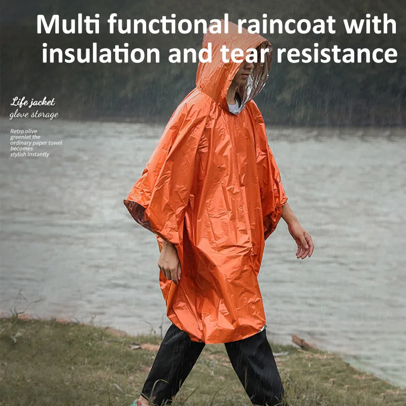 Outdoor Waterproof Raincoat Reflective Suit Portable Double-sided Emergency Raincoat Camping Equipment Cold Insulation Rainwear