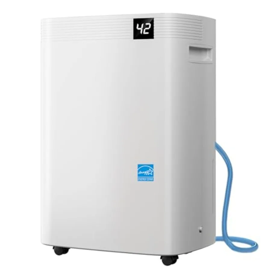 

Осушитель воздуха 2026 Energy Star 80 пинт/день для подвала, спальни, дома, ванной комнаты, 5000 кв. футов, с интеллектуальным компрессором и дренажным шлангом