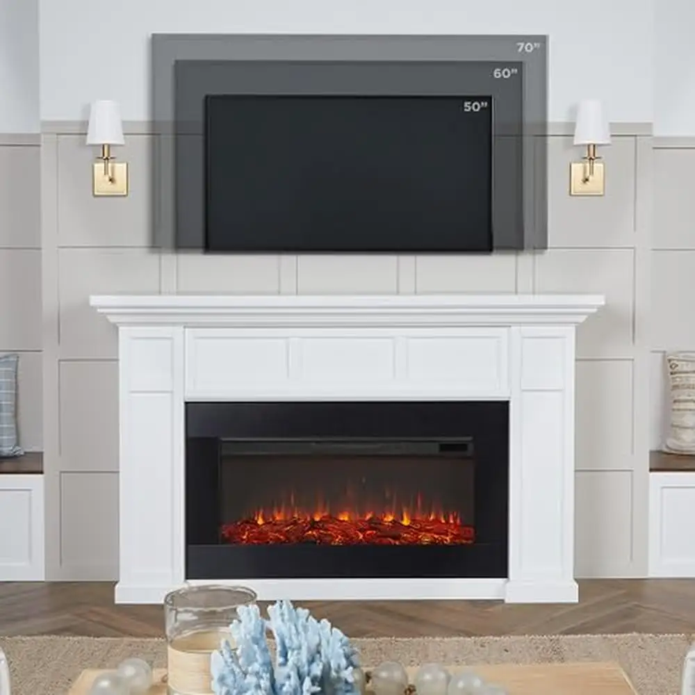 Alcott 75 Inch Electric Fireplace Mantel Insert Heater Remote Control Multicolor Flame 5000 BTUs 120V Realistic Log Anti-Topple