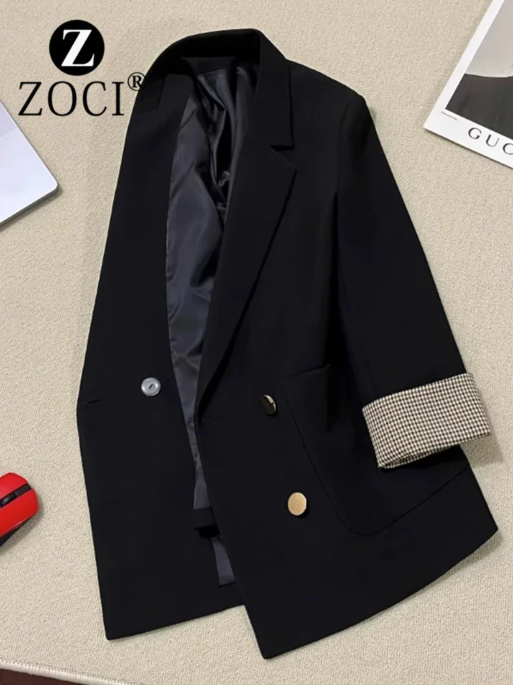 [zoci] Black Cufflinks Spliced Jacket Autumn Style, High-end, Casual, Fashionable, Versatile Suit New