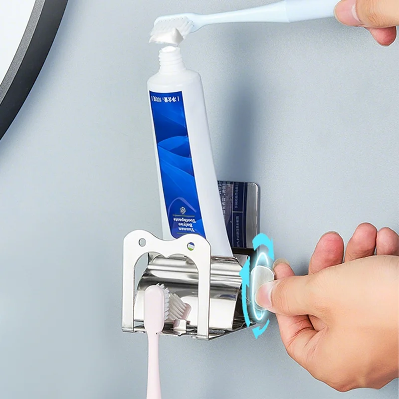 Stainless steel toothpaste squeezer, toothbrush holder, non drilling wall mounted toothbrush holder
