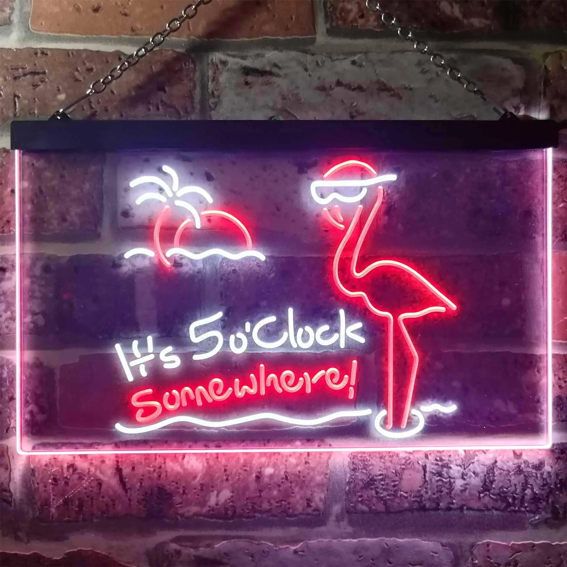 It's 5pm Somewhere. with Flamingo Island Dual Color Led Neon Sign st6-i3304