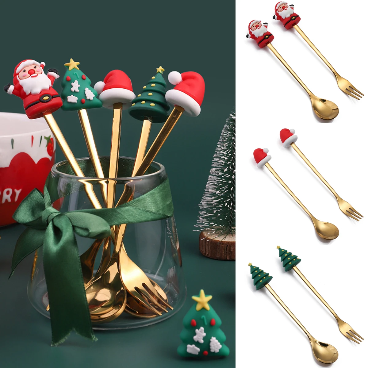 

Рождественская фотография, Счастливого Рождества, ложка-вилка для елки Санта-Клауса из нержавеющей стали, фотография, рождественский подарок