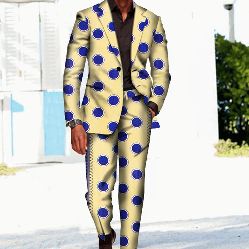 

2025 Men's Loose Polka Dot Printed Suit Set, Two Pieces