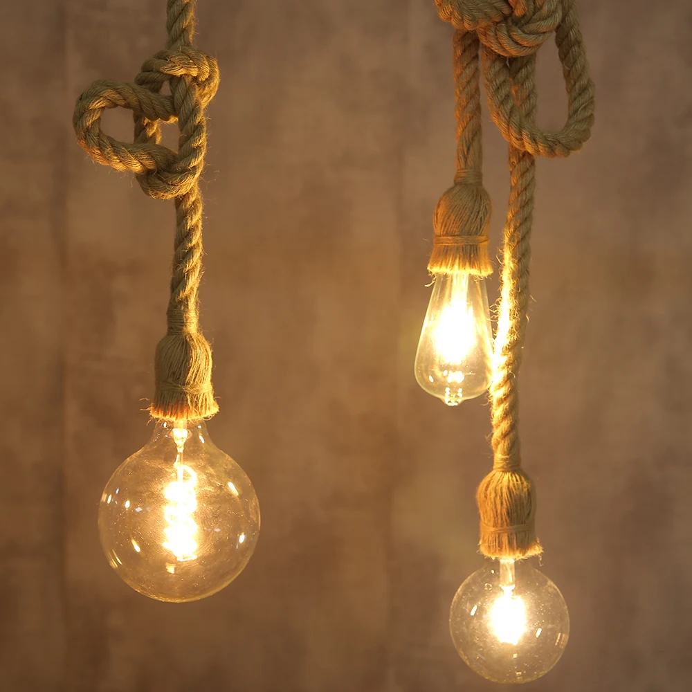 Hemp Rope Pendant Light Vintage Retro Loft Industrial Hanging Lamp Creative Country Style Edison Bulb Lamp Home Light Decoration