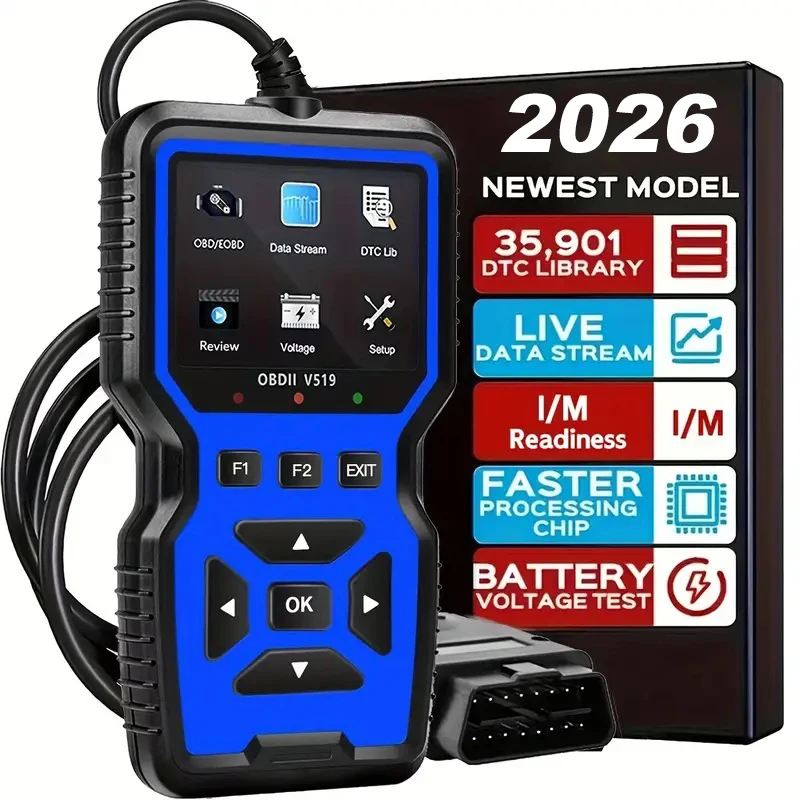 V519 BLUE Car Diagnostic Scanner Tool Automotive OBD2 Scanner for Engine Health Check with Color Screen 2026