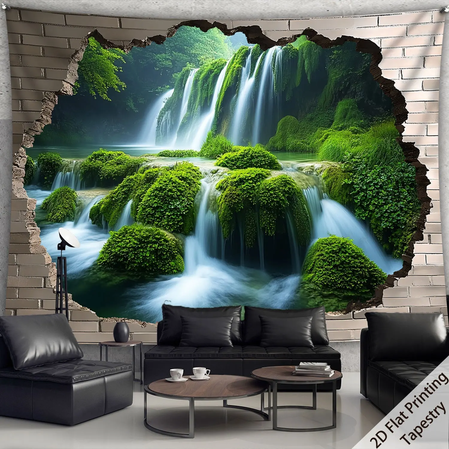 Waterfall breaks through the wall Digital printing polyester wall tapestry suitable for use in living rooms bedrooms bars party