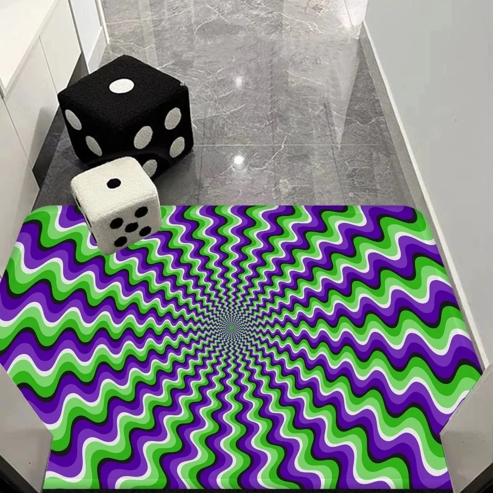 3D Purple Yellow Wave Vortex Rugs Non Slip Soft Easy Clean Perfect for Home Living Area Vacation Rental Brings Lively Vibe Mat