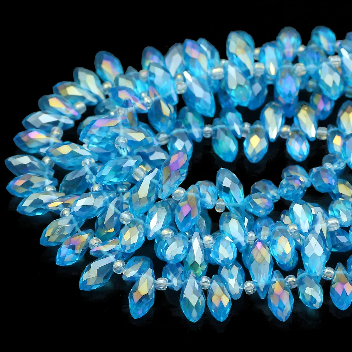 Side-hole Lake Blue AB Color Water Droplet Loose Austrian Crystal Beads Spacer For DIY Jewelry Making Charms Accessories 5/6/8MM